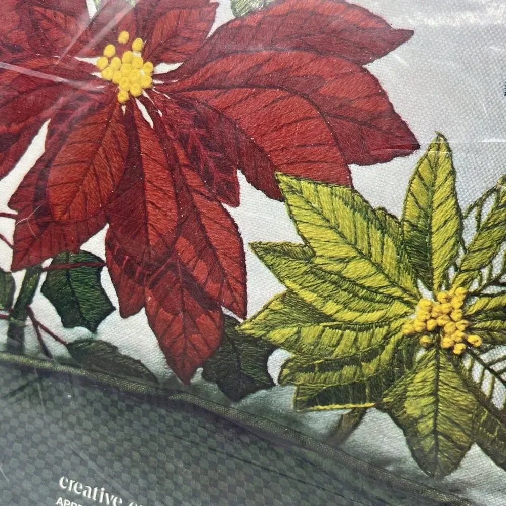 Paragon Chinese Greetings Poinsettia Crewel Pillow Embroidery Kit 0661 Red Green